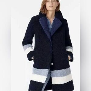 J. Crew Navy Gray, White  Teddy Sherpa Snap Closure Warm Mid length Coat